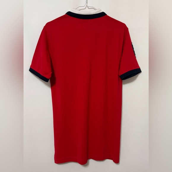 Tommy Hilfiger Boy’s Pique Polo Shirt Regal Red Stripe Collar Logo Size XL NWT - Picture 2 of 10
